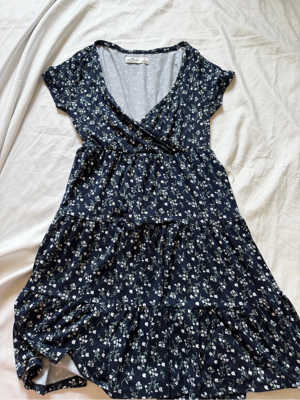 Hollister Navy Floral Wrap Midi Dress